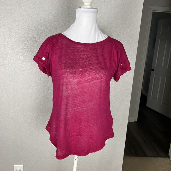 Ralph Lauren LRL Size PS Petite Linen Pink Short Sleeve Sweater lightweight - Picture 2 of 6